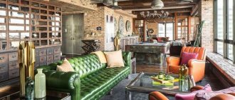 green sofa in loft style